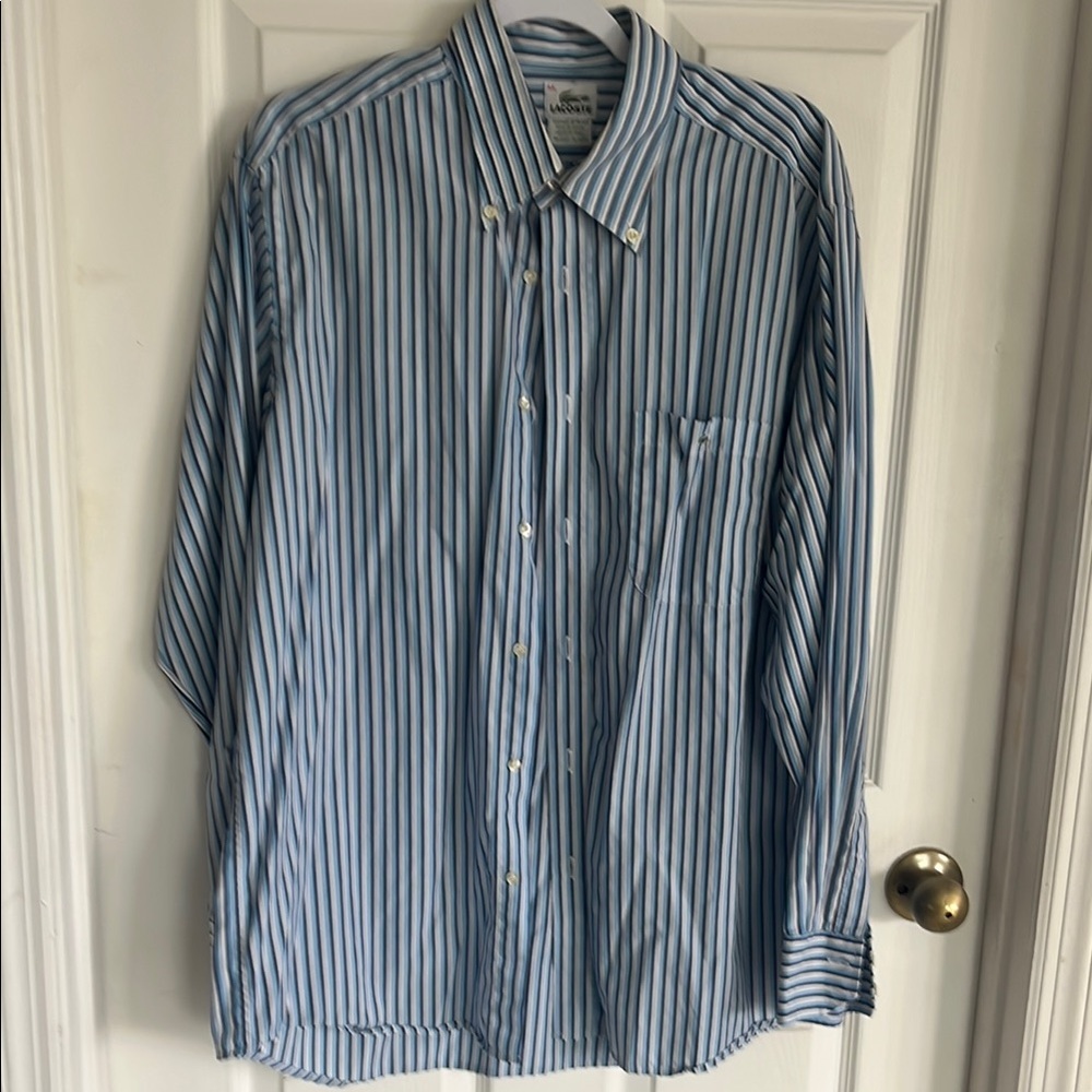 Lacoste Blue and White Striped Casual Shirt
